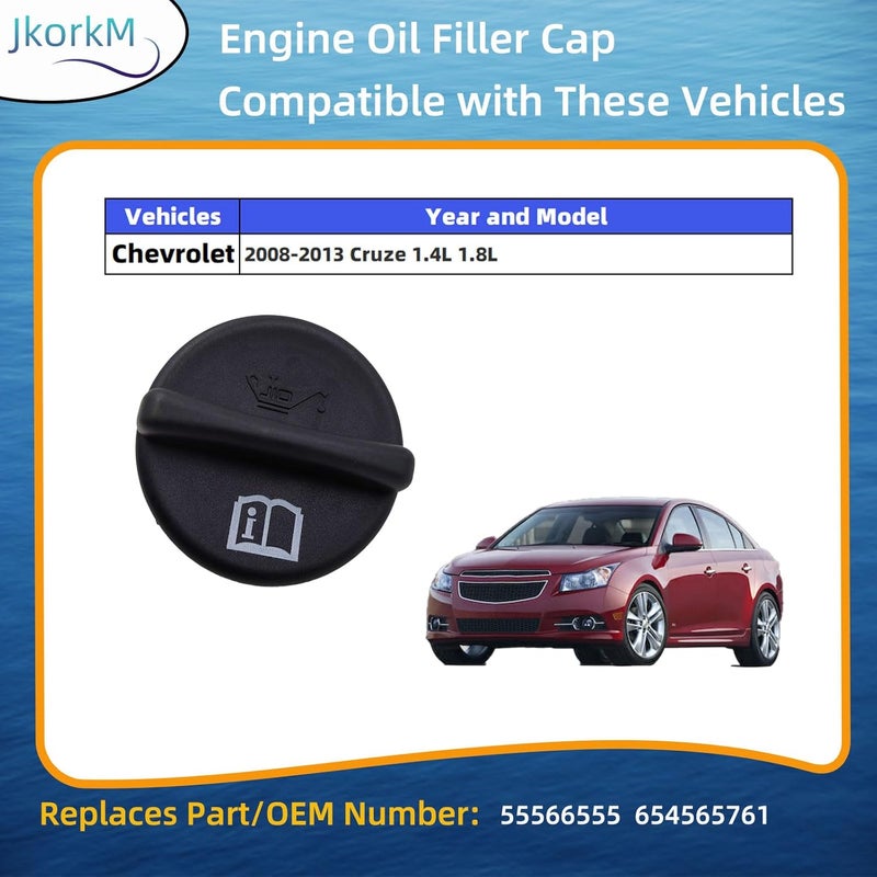 JkorkM 55566555 Engine Oil Filler Cap, Engine Oil Cap Black Fits 2008-2013 Chevrolet Cruze 1.4L 1.8L OEM 654565761. - Image 2